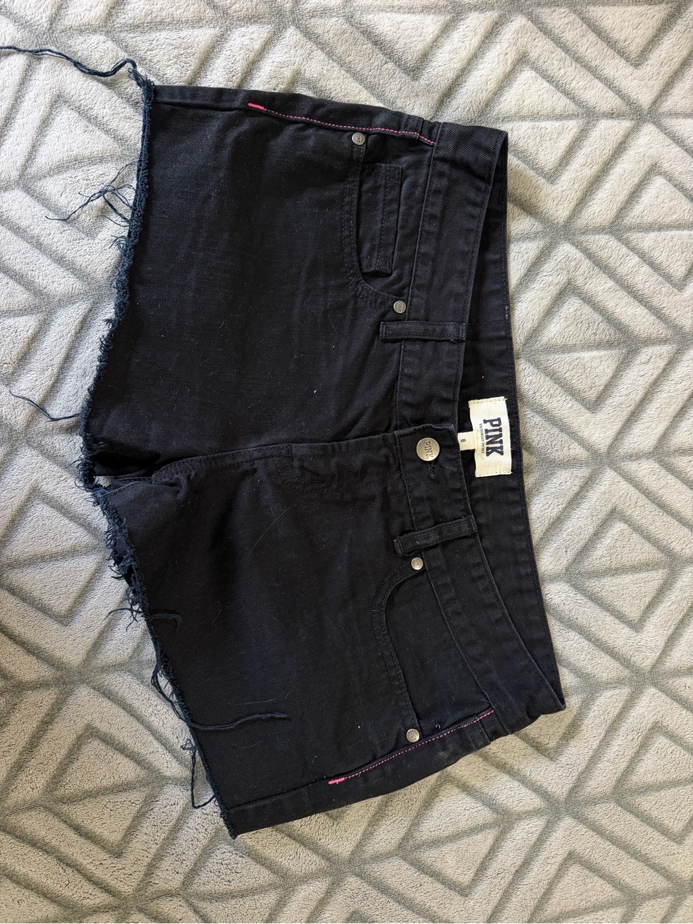 Y2K PINK Victoria's Secret Women's Black Denim Frayed Hem Shorts